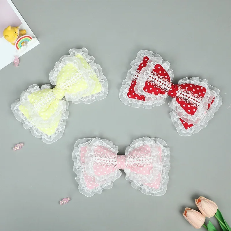 

Handmade Lolita KC Hair Clip Lace Bow Cosplay Accessories for Girls