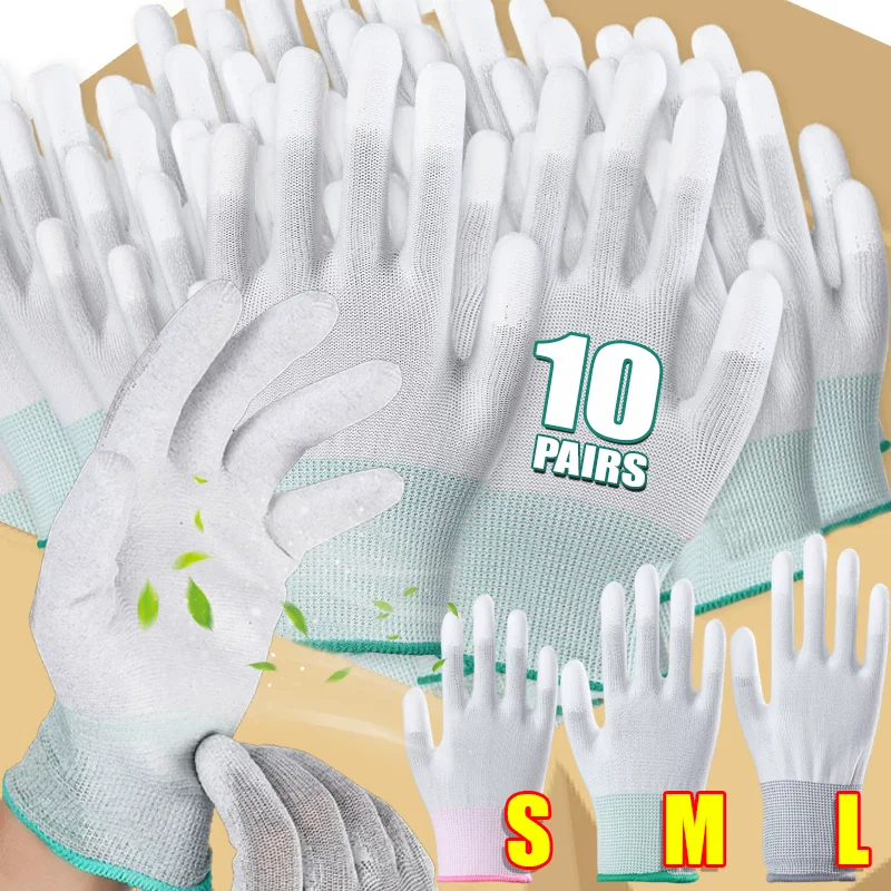 Thin Palm Finger PU Coated Gloves Durable Suitable for Labor Protection Anti-slip Anti-static Nylon Breathable Labour Gloves