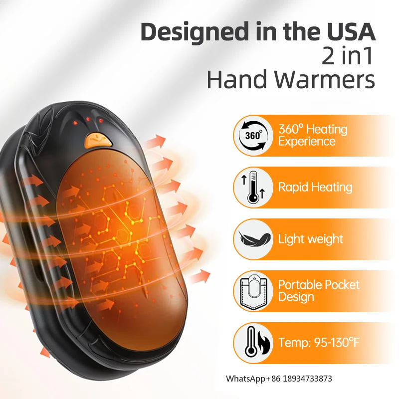 Hand Warmer Power Banks USB AI Rechargeable 2 Pack 6000mAh Mini Portable Pocket Heater Hunting Golf Heated Hand Warmer