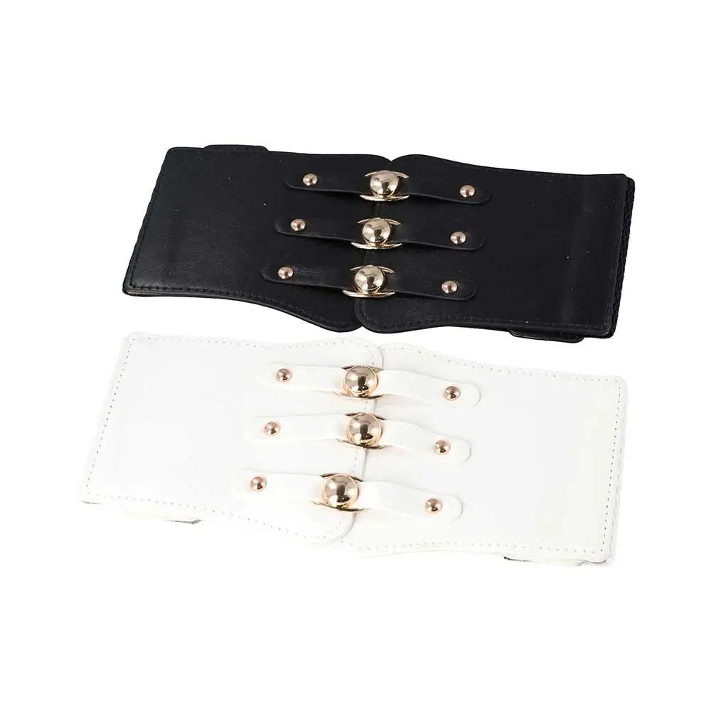 

Korean Female Slimming Body Metal Buckle All-match PU Leather Cummerbund Skirt Decorations Wide Waistband Elastic Waist Strap