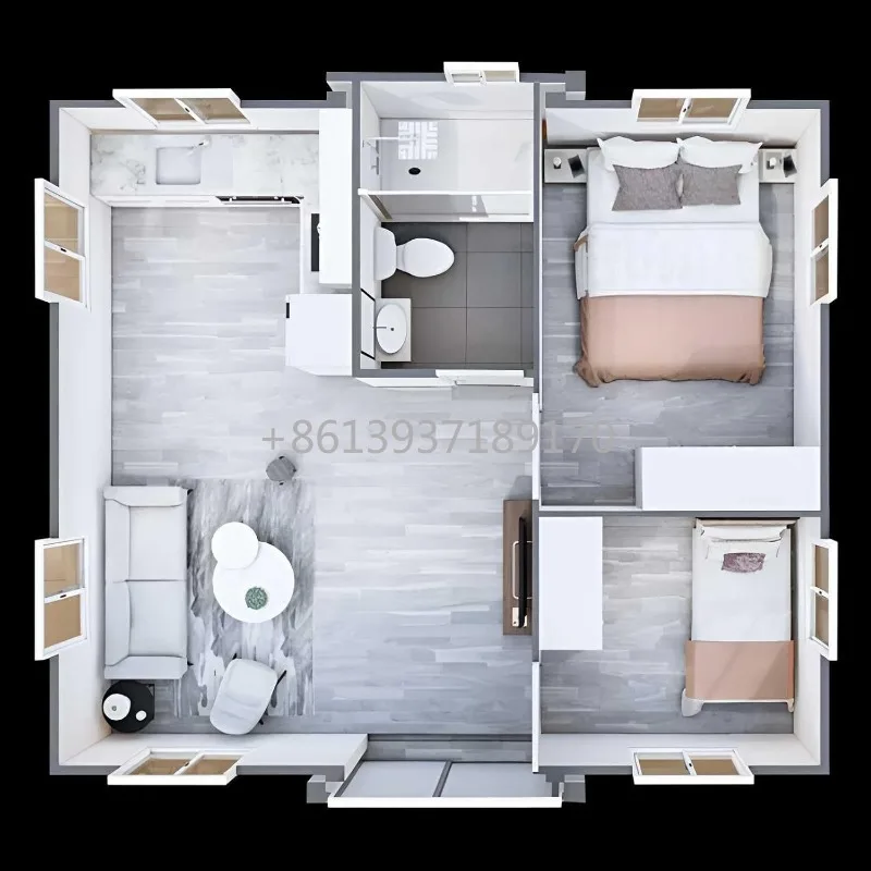 20ft House with Luxury Design, with 2 Bedroom, 1 Living Room, 1 Full Equiped Bathroom and Kitchen,Prefabricated Container House