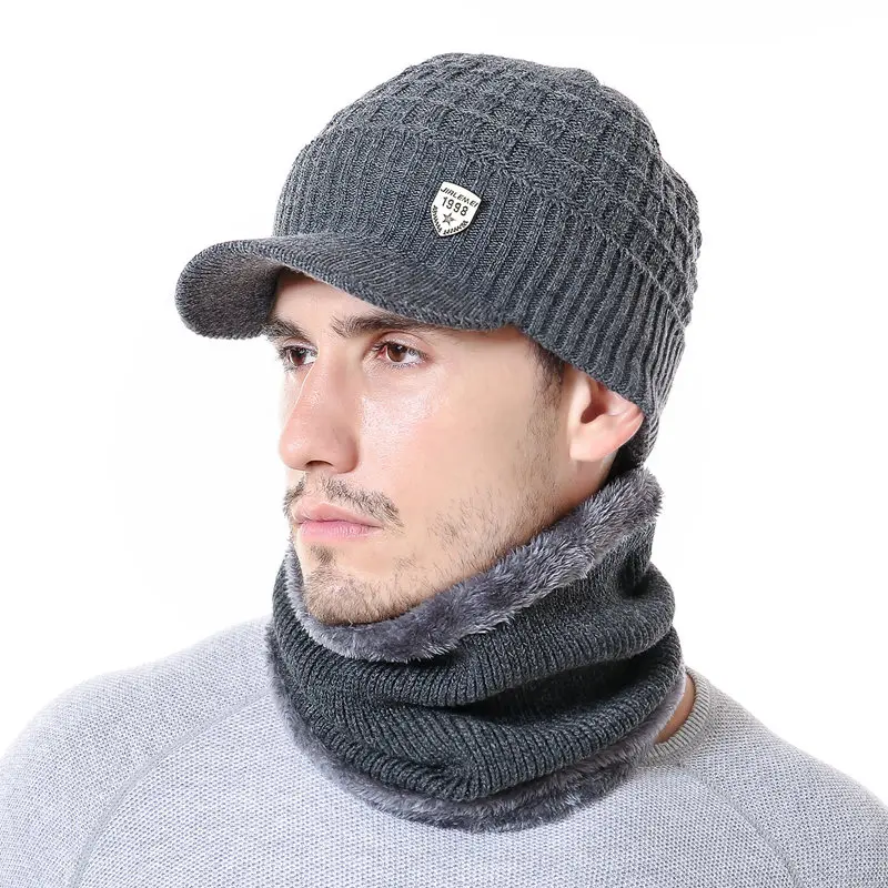 Hot Sale Men Winter Hat 1998 Label Winter Warm Cap For Men Outdoor Wool Plush Fur Lined Keep Warm Fashion Knitted Hat
