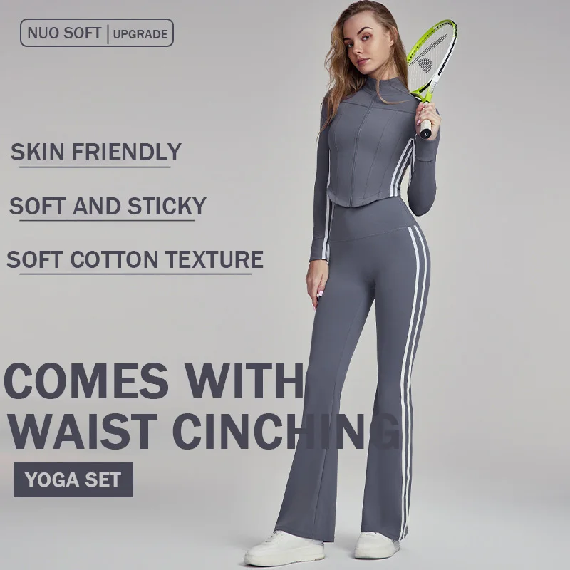 Autumn And Winter Yoga Suit Set Comfortable Casual Elastic High Waisted Outdoor Sportswear Including Top And Yoga Pants