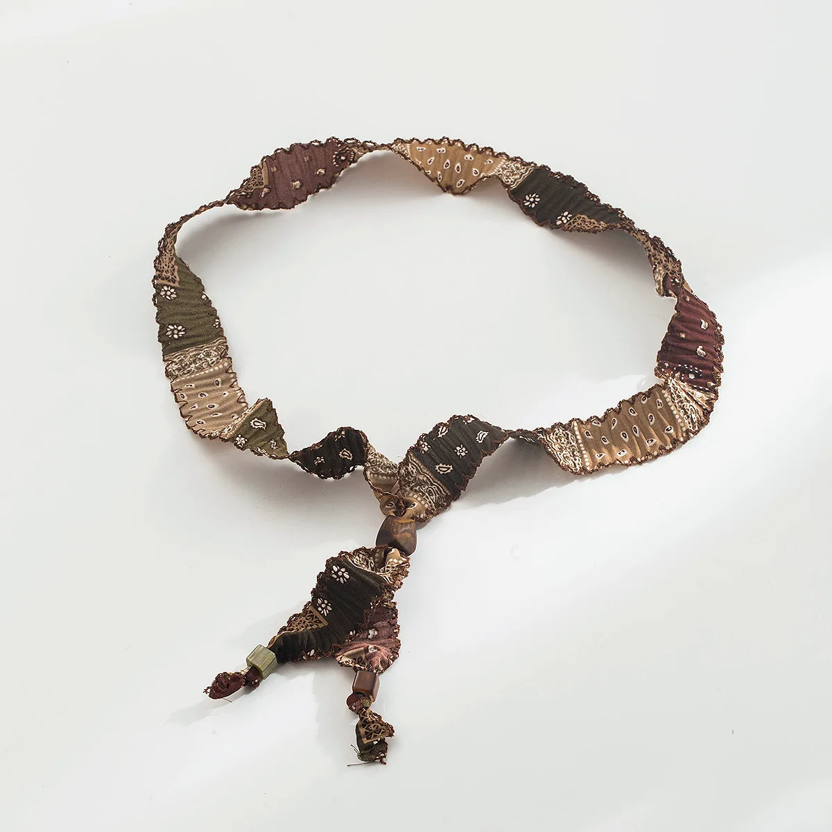 Retro printed silk scarf pull necklace, Maillard-style fabric choker niche design accessory
