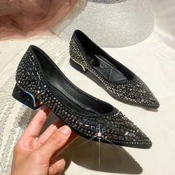 Francuskie buty damskie jesienne markowe spiczaste płaski but na co dzień z diamentem gruba buty na obcasie elegancka kobieta buty na obcasie zapatos Para Mujere