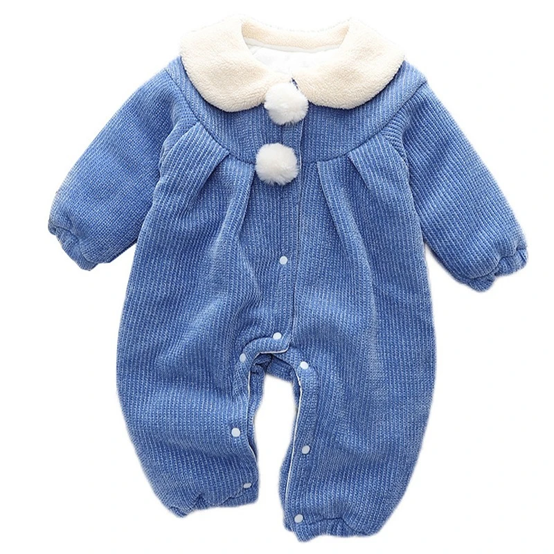 Unisex Newborn Cotton Romper with Fleece Collar for Fall/Winter Baby Cute Pom-Pom Chenille Bodysuit Halloween Crawler for 3-18M