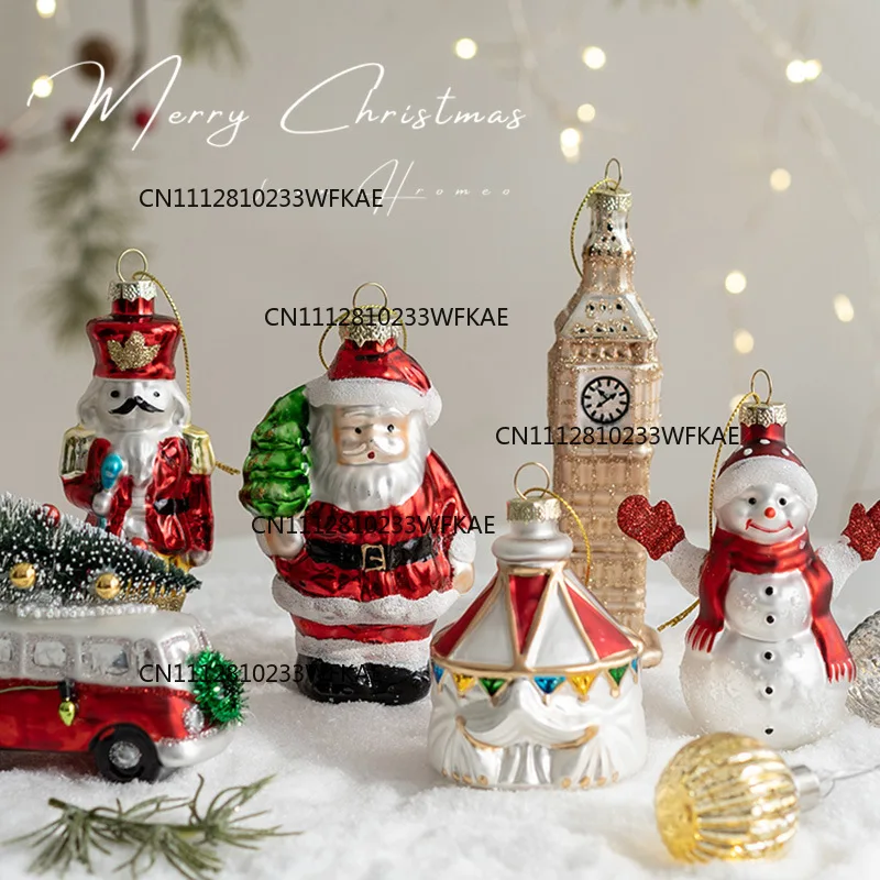 2Pcs Christmas decoration creative glass special-shaped ball animal pendant Santa snowman ins pendant