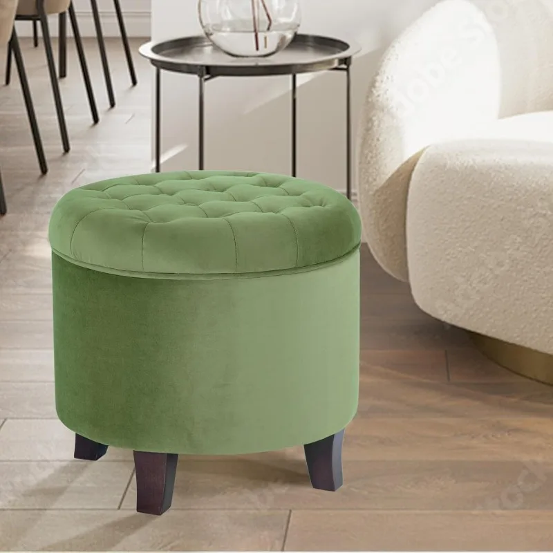 Home Decor | Upholstered Round Velvet Tufted Foot Rest Ottoman | Ottoman with Storage for Living Room & Bedroom