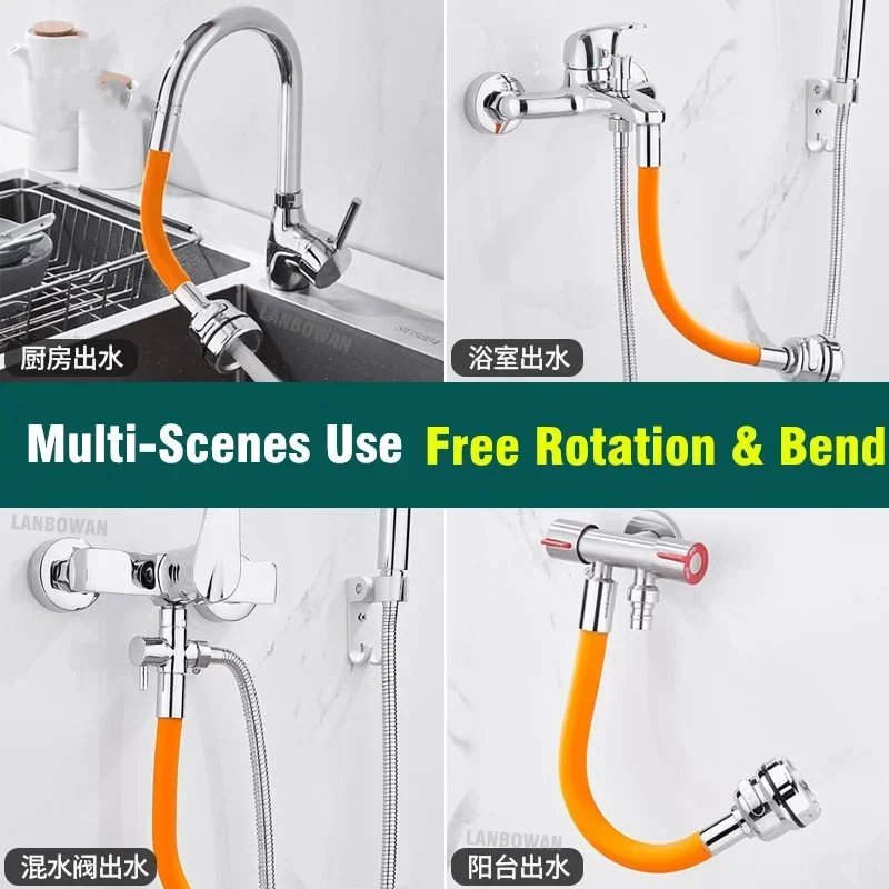 Kitchen Sink Faucet Extender Hose Universal Bathroom 360° Rotating Extension Bending Washbasin Water Tap Filter Tube Splash Head