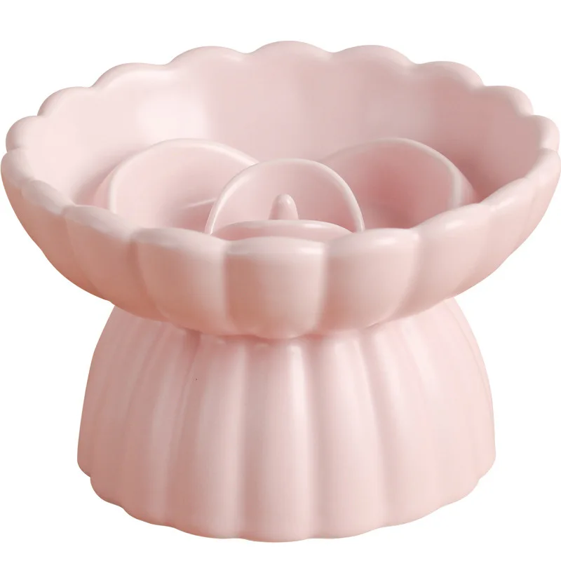 

Raised Cat Bowl Slow Feeder Elevated Anti Vomit Protect Spine Pet Food Dish Easy Clean Flower Shape Design Anti Chin Acne Simple
