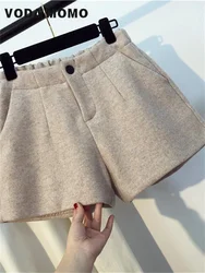 Korean Fashion Clothing Office Lady All-match High Waist Streetwear Leisure Woolen Shorts Women Winter Solid Basic Daily Bottoms