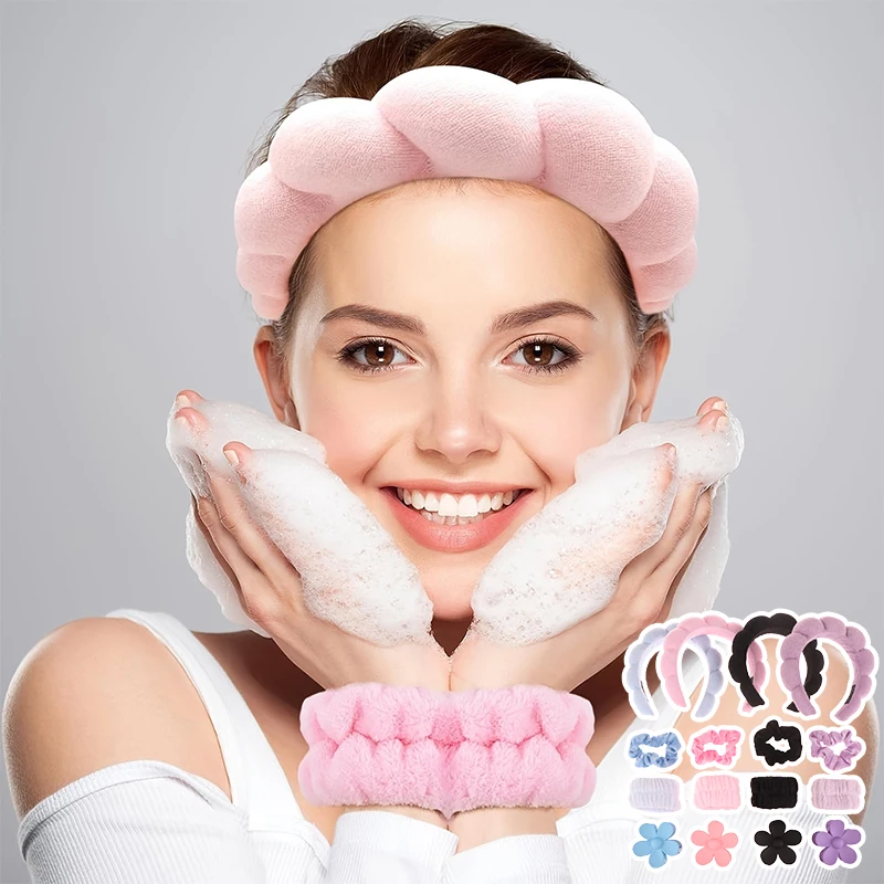 

6pcs/set Women's SPA Hairband Set Headband Hair Hoop Claw Clip Hair Hoop Wristband For Washing Face Skincare Makeup Wear