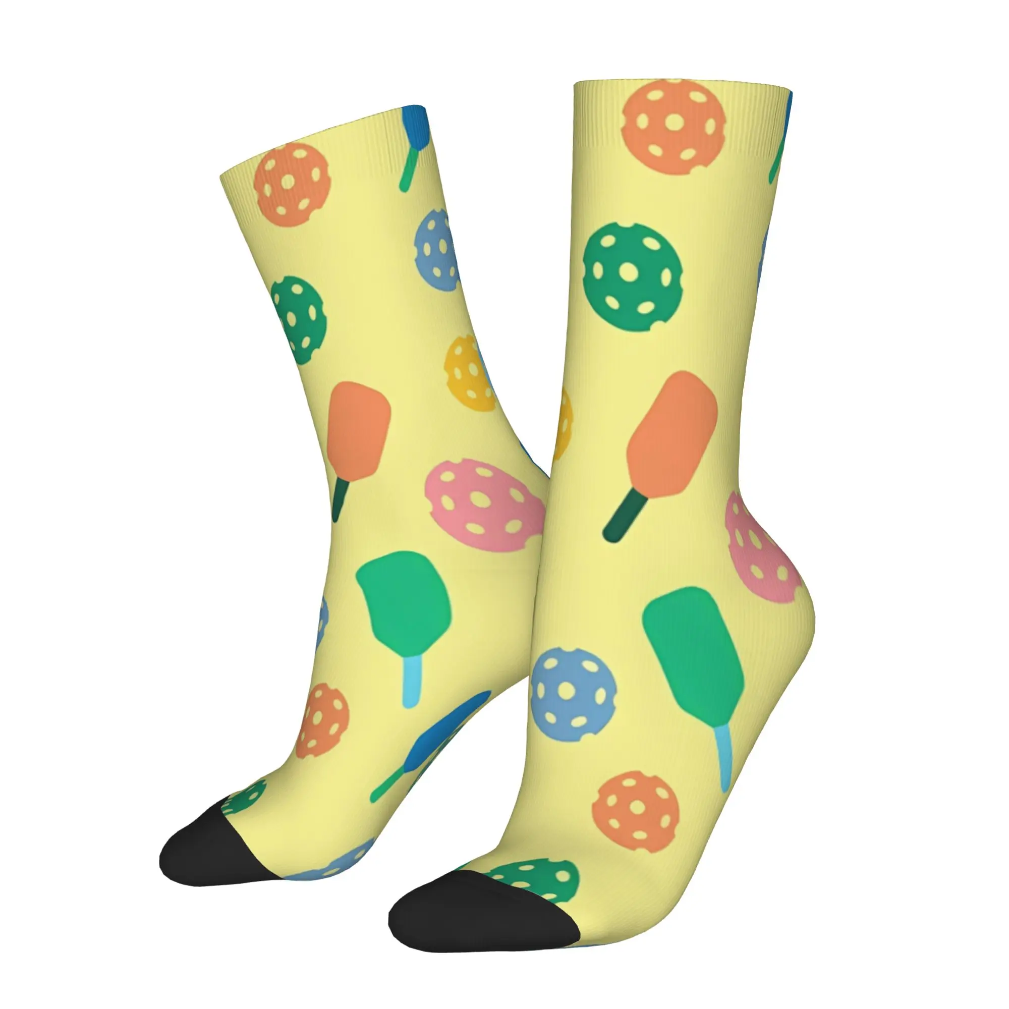 

1 Pair Funny Sock Pickleball Ball Gorgeous Cute Colorful Paddles And Seamless Pattern Printed Men Crew Socks Casual Men's Socks