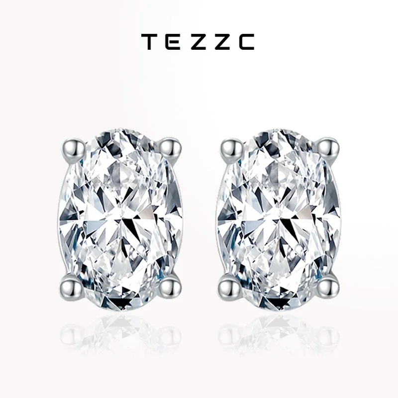 

Tezzc Oval Cut Moissanite Stud Earrings Oval Lab Diamond 925 Sterling Silver with Gold Plated Wedding Party Earring Jewelry Gift