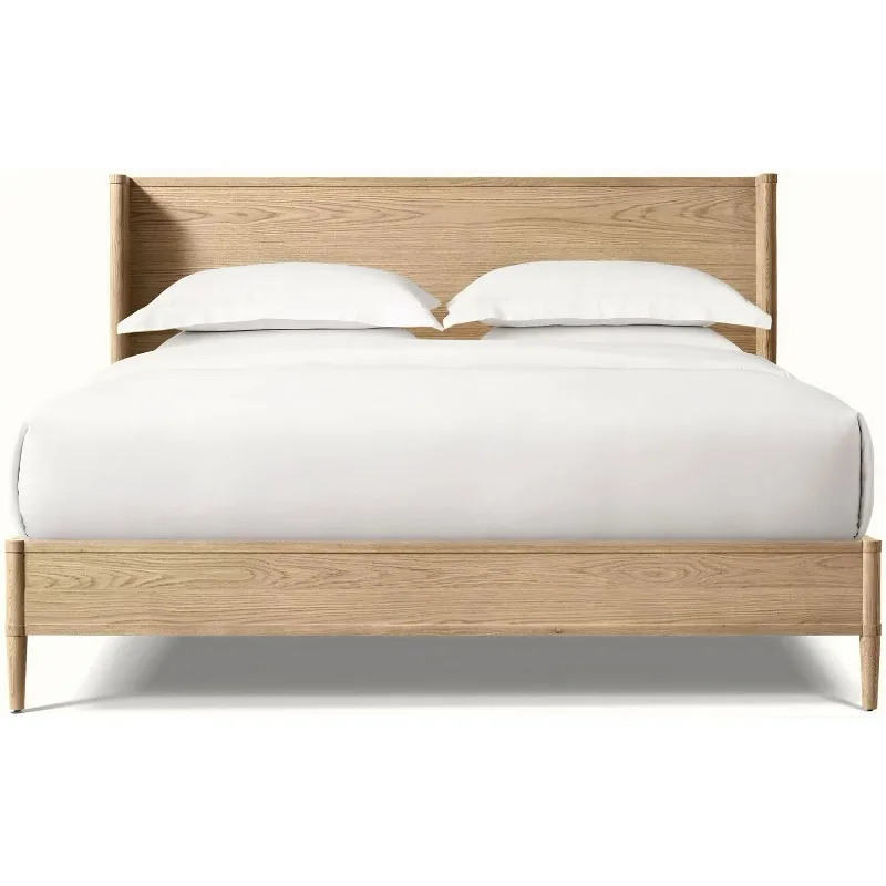 American  Furniture Italian Minimalist Nordic Modern Oak Solid Wood Double Bed with American Country Vintage Design