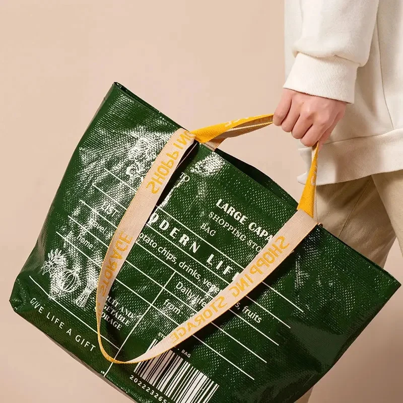 Bolsa de compras impermeable de gran capacidad para supermercado, bolsa de compras tejida de PP portátil para tiendas minoristas, Boutique y supermercados