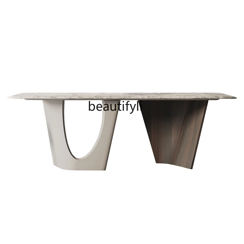 Natural marble dining table rectangular modern simple light luxury high-end designer dining home