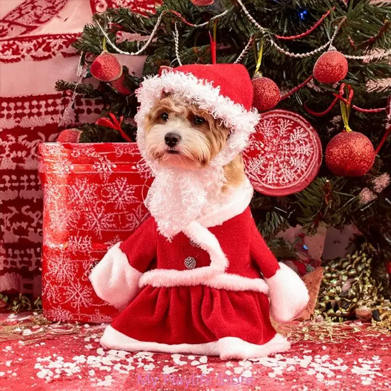 Christmas Dog Santa Costume Set Jumpsuit and Hat for Small Size Dog Festival Photography Suit Party Gathering Pet Outfit