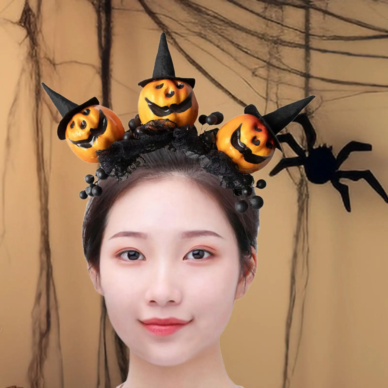 Diadema de Halloween, diadema de calabaza, accesorios para fotos, diadema de calabaza divertida para fiesta de Halloween, decoraciones para golosinas o trucos