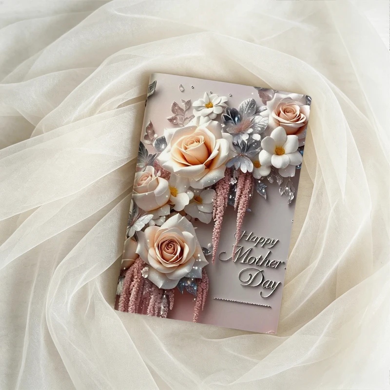 Happy Mother's Day Floral Photo Album PU Leather Envelope Style Snap Closure Pink Rose Design Travel Memory Keepsake Book