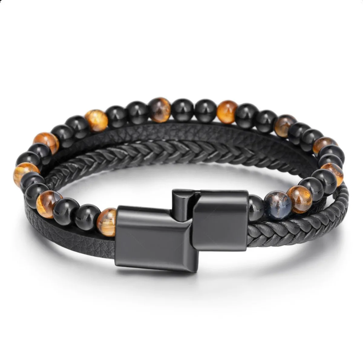 ZG Volcano Tiger Eye Beaded Bracelet Cowhide Rope Natural Stone Bracelet For Men Agate Bracelet Jewelry