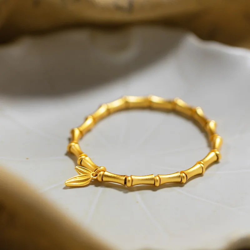 New Chinese senior sense bamboo knot bracelet small red book Zhou family with the same type of bamboo leaf bamboo 9999gold