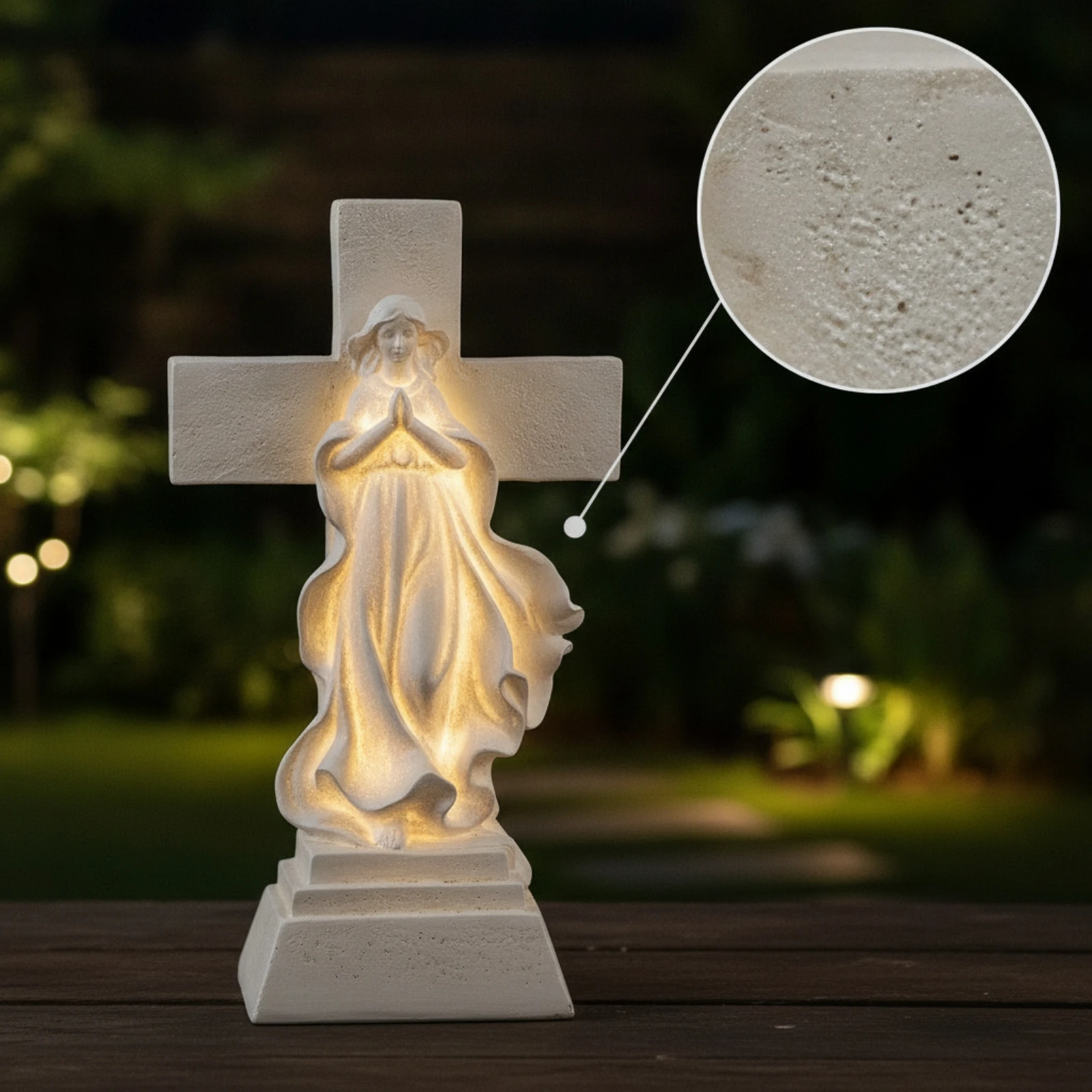 Cross Figurine with Praying Hands Lighted Statue with Light Cross Figurine LED Praying Statue Fade-Resistant for Balcony, Patio