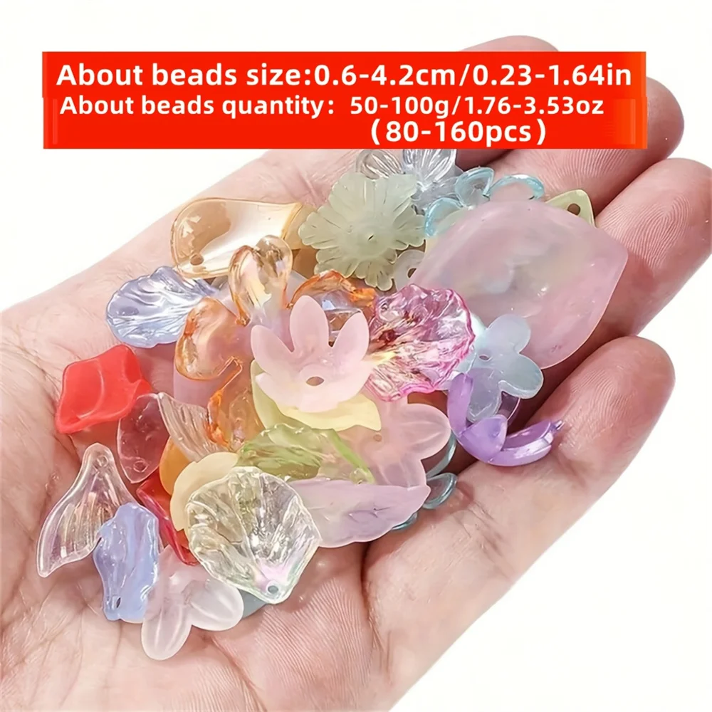 100/50g 2.83/1.76oz Random Petal Mixed Style Matte Plated Color AB Petal Leaf Mixed DIY Earrings Hair Acrylic Beads