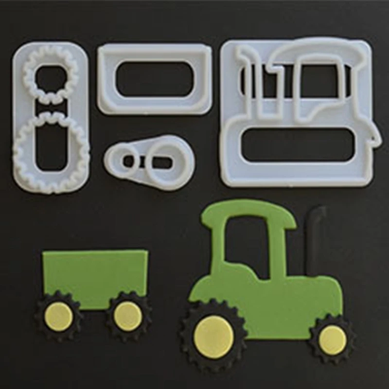 Children Baking Tractor Cookie Fudge Cutter Mould Cartoon Home Kitchen Biscuit Stamp Tools 3D Pressing Frosting Fondant