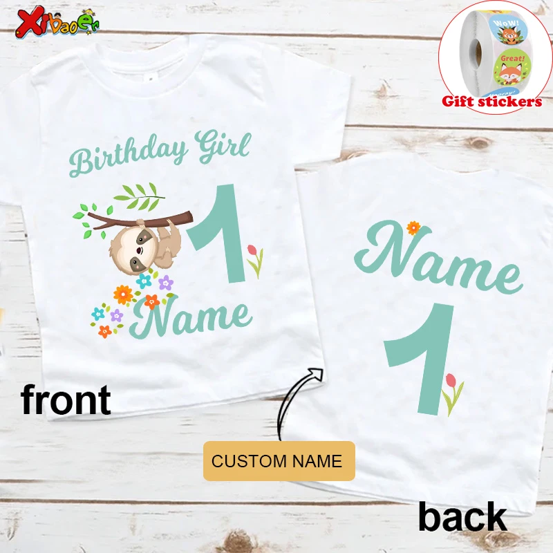 

T Shirt Kids Animal Cartoon Custom Name Shirt Toddler Baby Gift 3nd Birthday T-Shirt Girl Clothes Give Away Children's Stickers