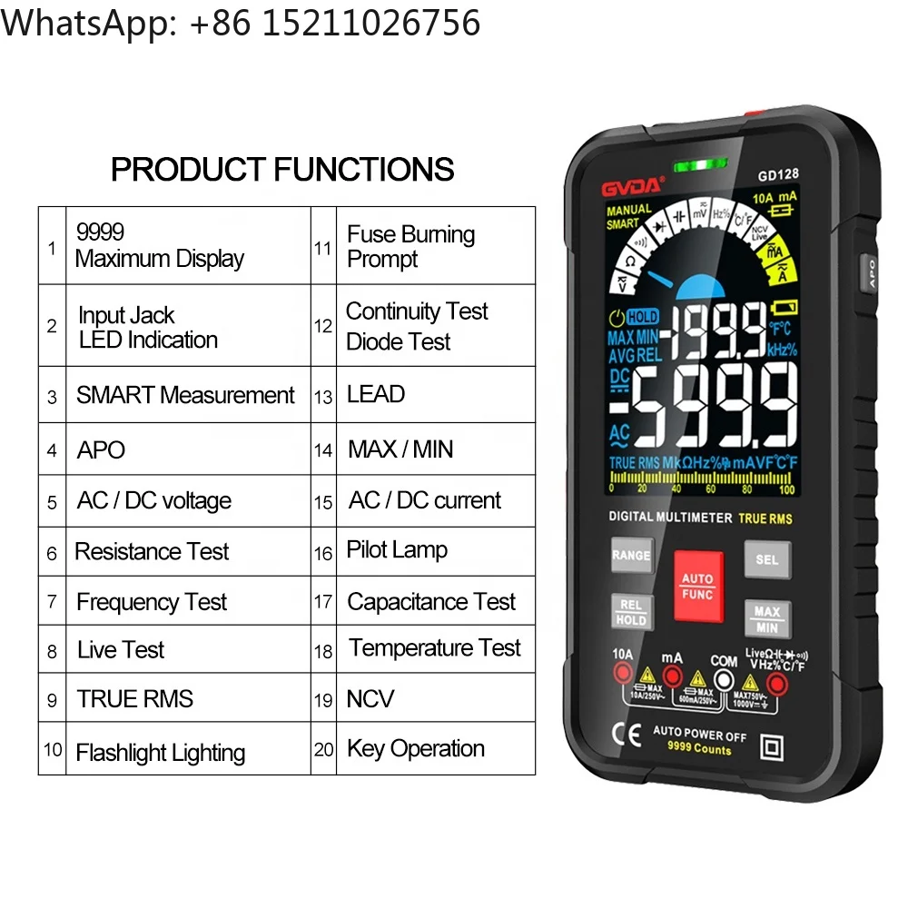 Hot Sale Multimeter GVDA GD128 Color Screen LCD 9999 Counts True RMS Digital Smart Multimeter