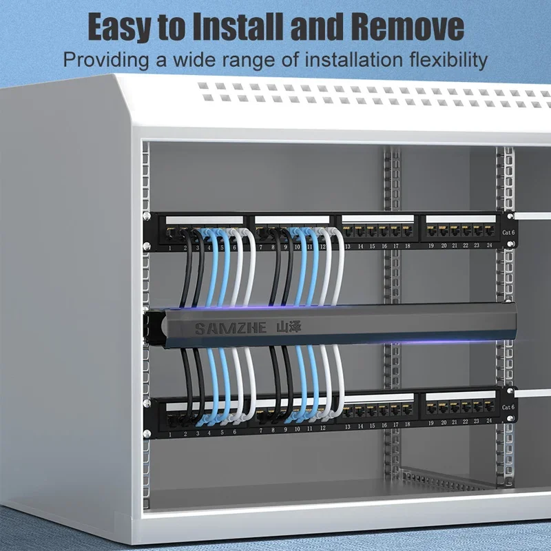 SAMZHE Cable Management Horizontal Mount  12/25 Slot Metal Finger Duct Wire Organizer with Cover for 19 inch Server Rack