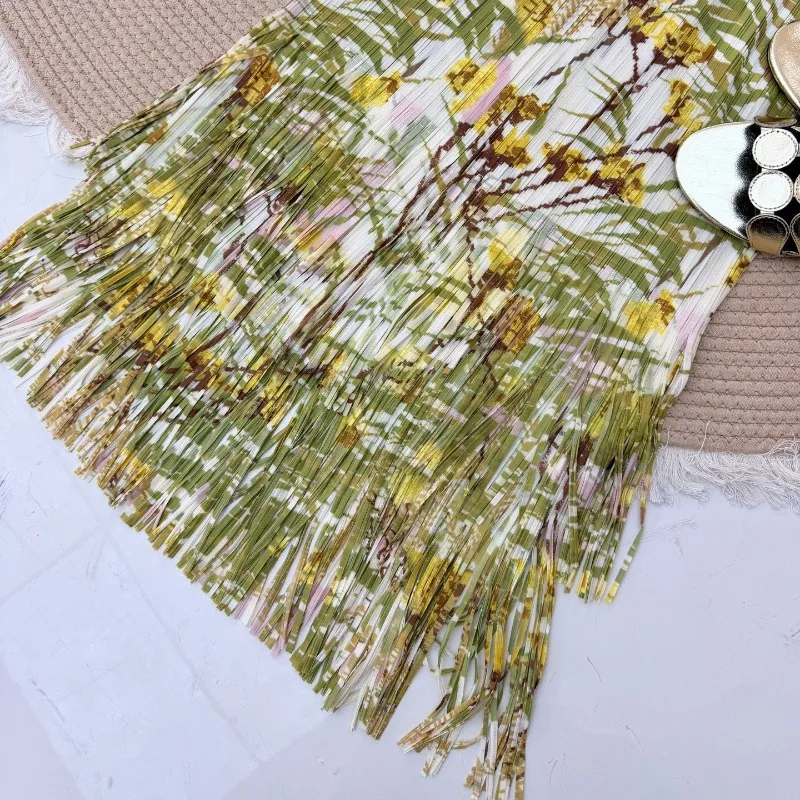 Miyake Pleated Original 2026 Spring/Summer New Pleated Printed Casual Straight Tassel Skirt High Elasticity Half Skirt Pleat