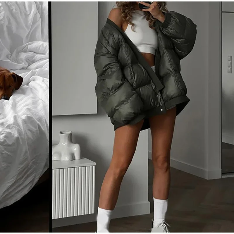 Long-sleeved Buttons Cotton-padded Jacket Coat 2024 Fashion Women\'s Loose Casual Warm Coat in Autumn and Winter