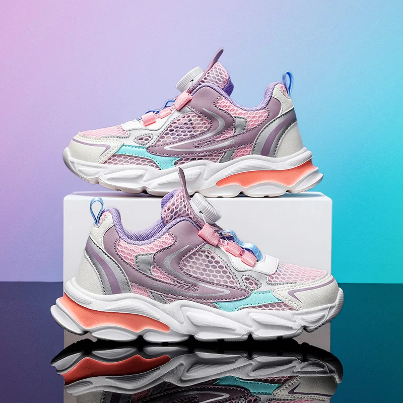 

Детская спортивная обувь для девочек, летние дышащие удобные кроссовки с пряжкой и одной сеткой, дизайнерские кроссовки для детей