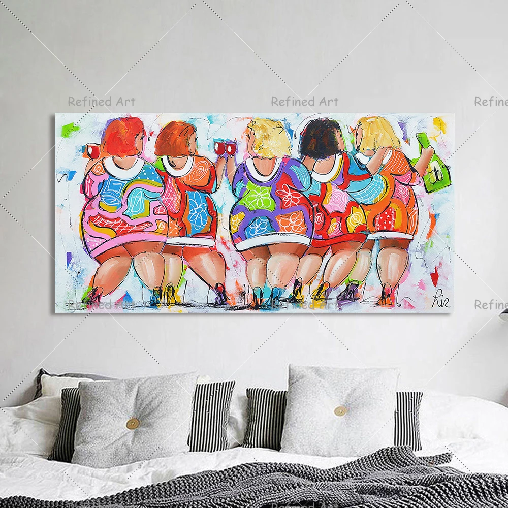 

Handmade Hand Painted Cartoon Character Oil Painting Canvas Wall Art Decoration 5 Fat Girl for Home Chambre Aesthetic Pictures