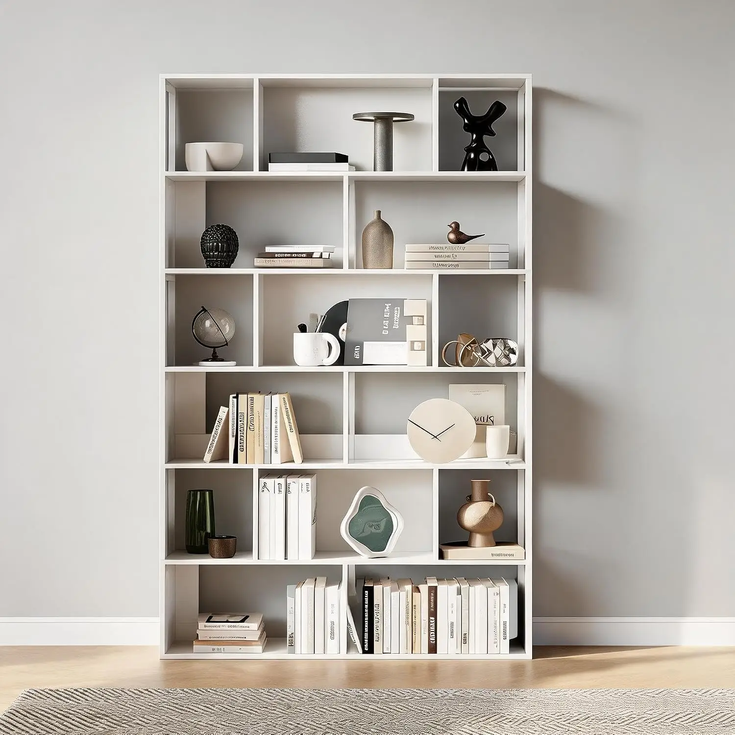 6-Tier Geometric Bookshelf Modern Room Divider Display Shelf Anti-Tip Mid Century Living Room Storage, Customized