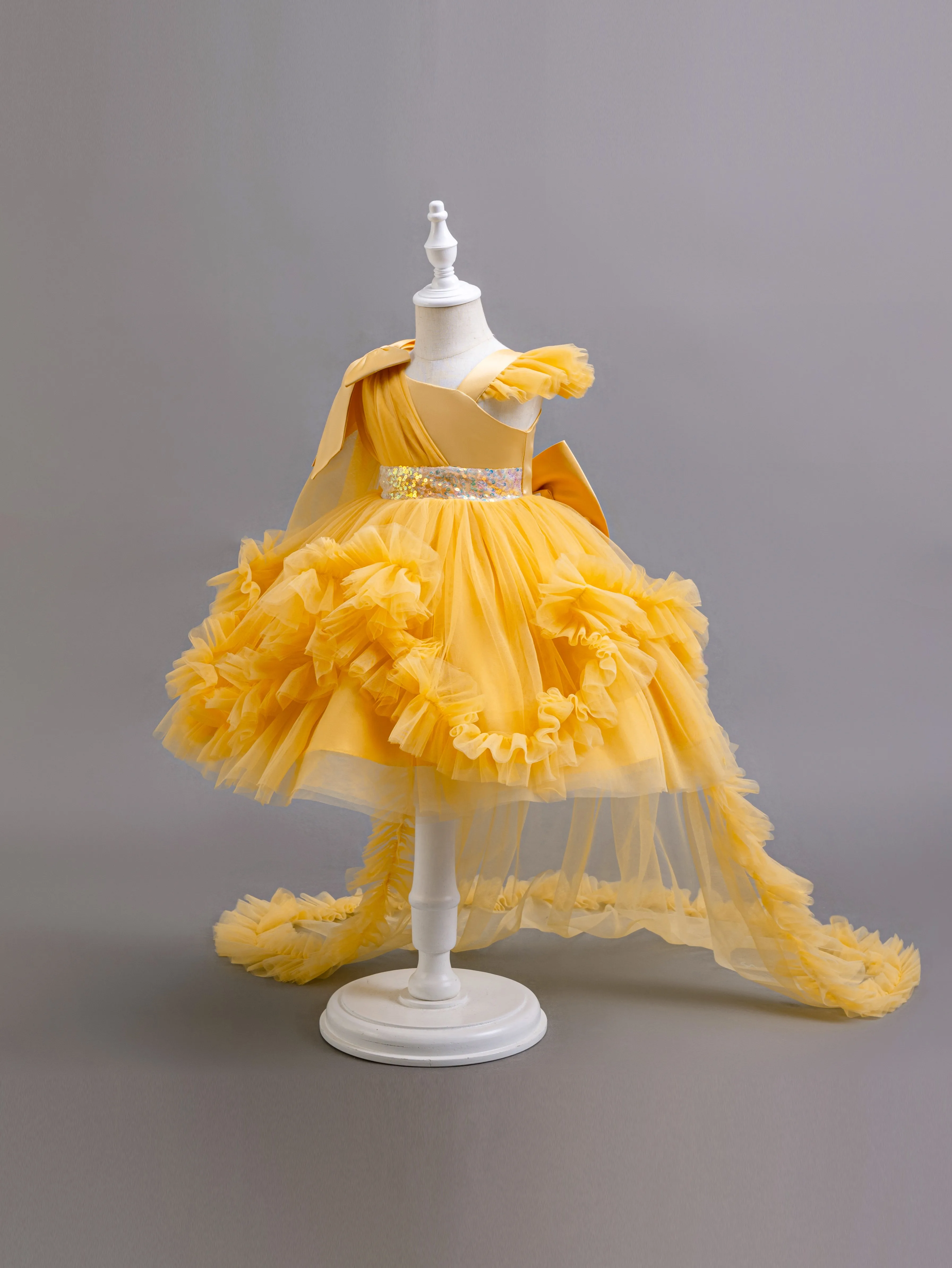 Baby Girls Party Princess Dresses Ruffle Lace Flower Girl Wedding Tail Dress Graduation Party Kindergarten Holiday Stage Play