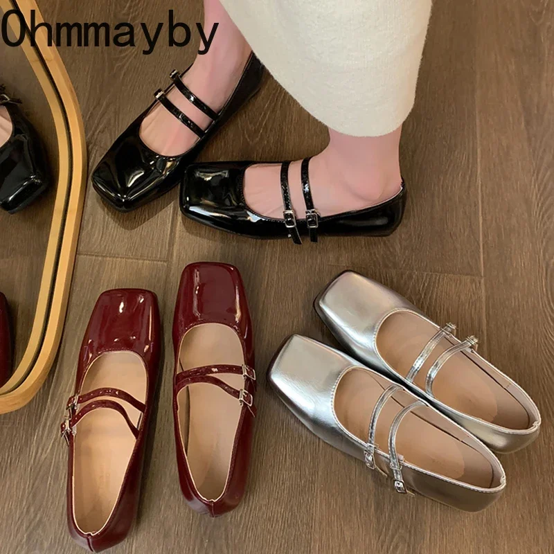 Designerskie srebrzyste damskie buty na płaskiej podeszwie Modne damskie buty na co dzień z miękką podeszwą Wiosenne damskie wygodne buty Mary Jane