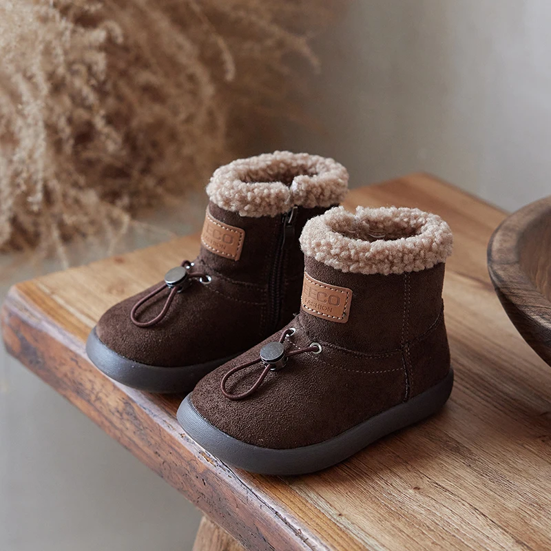 الأطفال أحذية الثلوج 2-16 سنة الأصفر مبطن سميكة الفتيان الفتيات أحذية قطنية خفيفة الوزن عدم الانزلاق الاطفال طفل أحذية بوت قصيرة