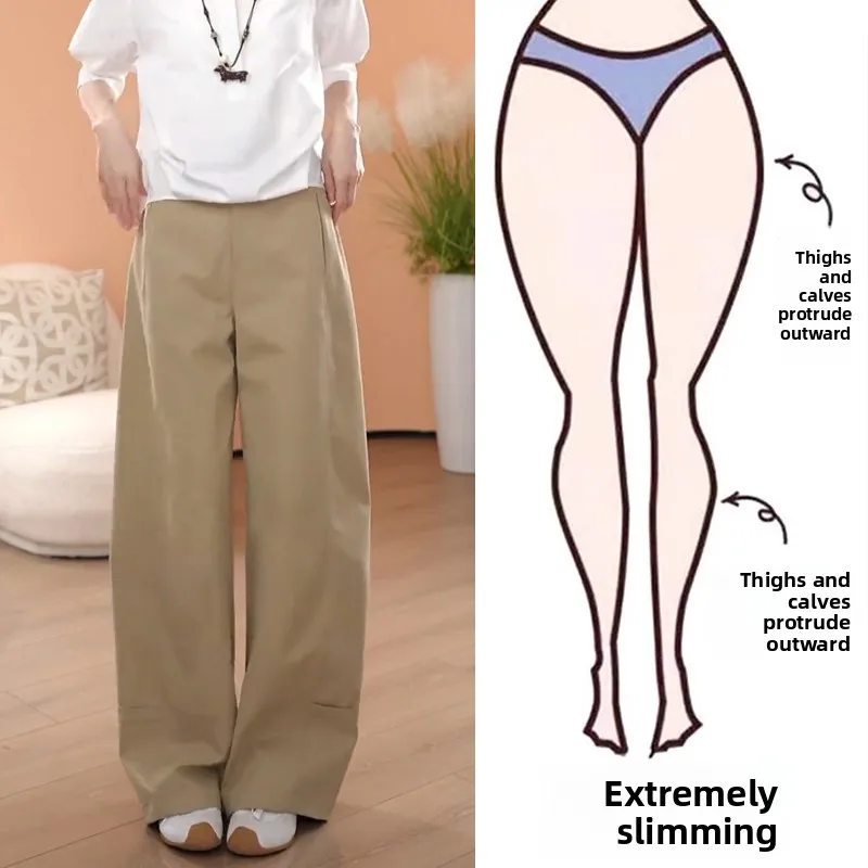 

Khaki Wide Leg Pants Women's plus Size Casual High Waist Loose Slimming Spring Summer New Style Knife Casual Pants