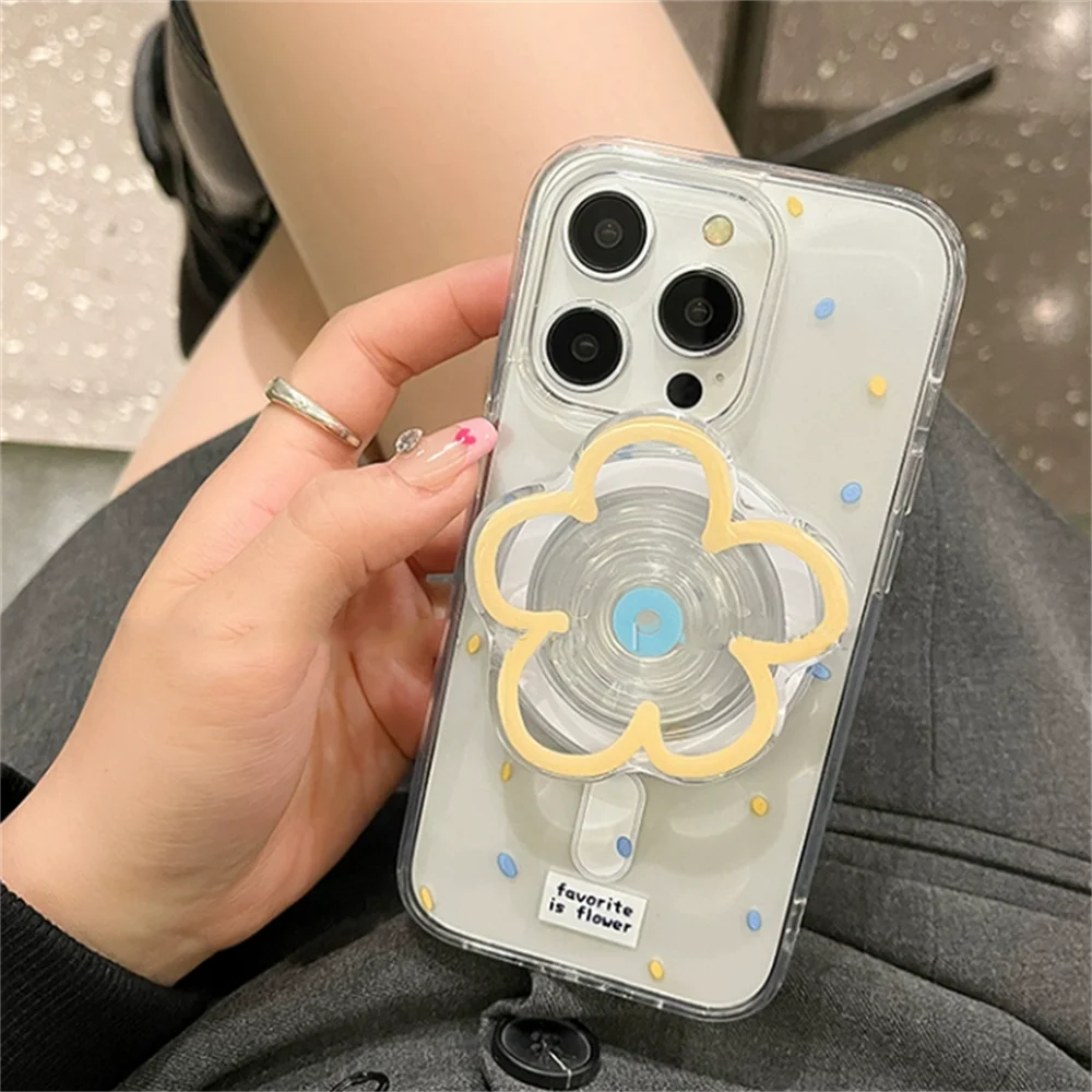 

Корейский желтый цветок для Magsafe, магнитный чехол для телефона Griptok Grip Tok, подставка для iPhone, чехол для беспроводной зарядки, держатель для пальцев