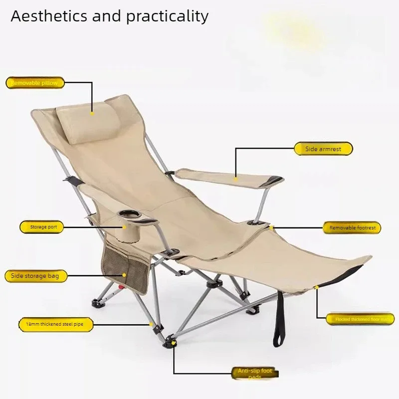 Heavy Duty Folding Moon Chair,Thickened Carbon Steel Frame with 300lbs Load Capacity,3-Level Adjustable Reclining and Detachable