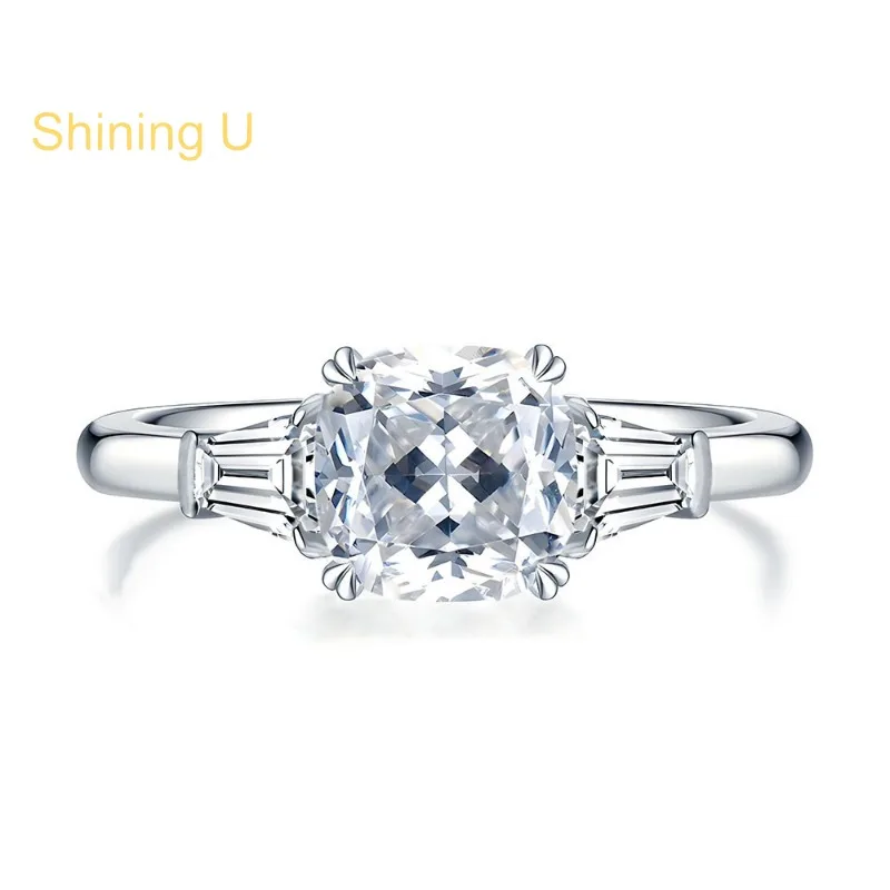 

Кольцо Shining U из стерлингового серебра 925 пробы с изумрудом и сапфиром огранки «Принцесса» для женщин, изысканное ювелирное украшение для помолвки, весна