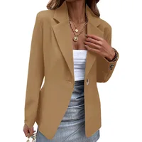 Spring Women's Office Blazers Long Sleeve Solid Color One-button Simple Casual Basic White Khaki Jacket Black Coats 4