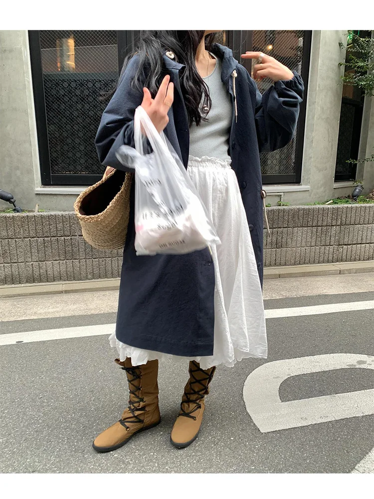 المرأة فضفاضة تناسب مقنعين Jaet معطف الرجعية Dongda بوابة الخصر Cinching ملابس العمل غير رسمية Sle طويلة Sve منتصف طول زر واحد #5