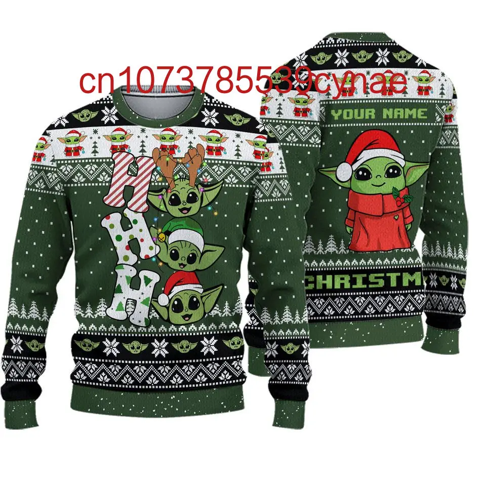 Autumn and Winter New Yoda Baby Children's Christmas Ugly Sweater 3D Printed Cute Round Neck Boys and Girls Ugly Sweater