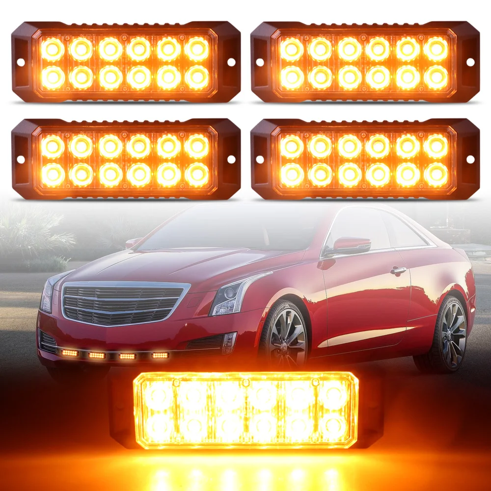 4PCS 12Led Car Strobe Warning Flashing Amber Universal Light For Truck Car Accessories Emergency security signal Light 12-24V