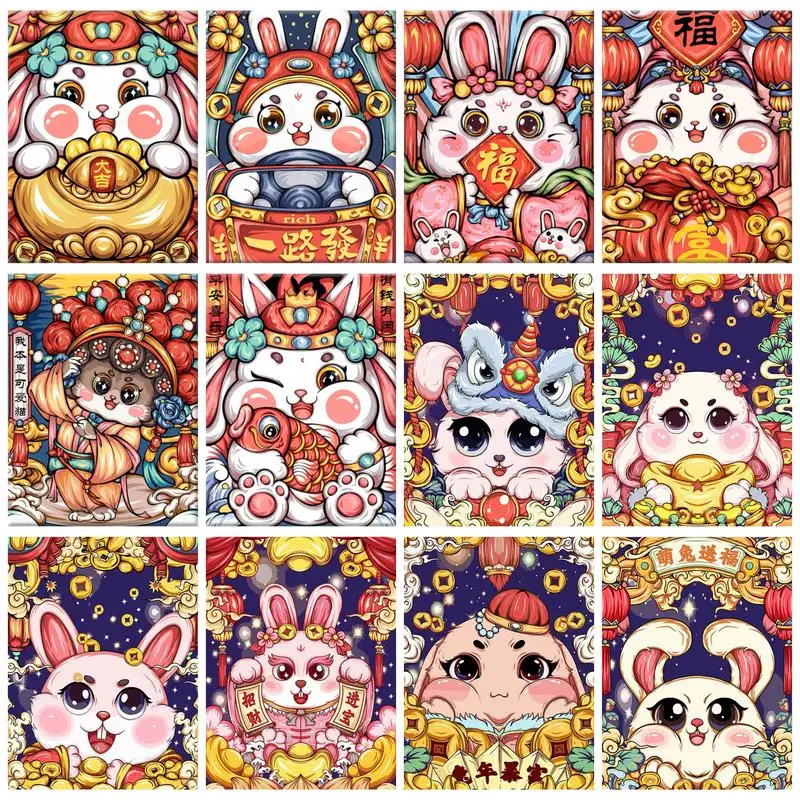 CHENISTORY 40X50cm Painting By Numbers Cartoon Rabbits Blessing Pictures By Numbers Handicrafts For Adults On Canvas Gift Wall A