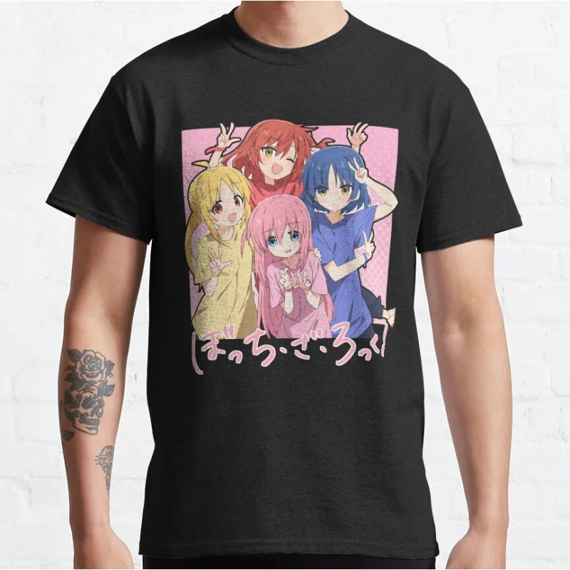 

Kawaii Anime girls Bocchi the Rock Cute Manga otaku Short-sleeve crewneck T-shirt for men large size Adult Tops S-6xl
